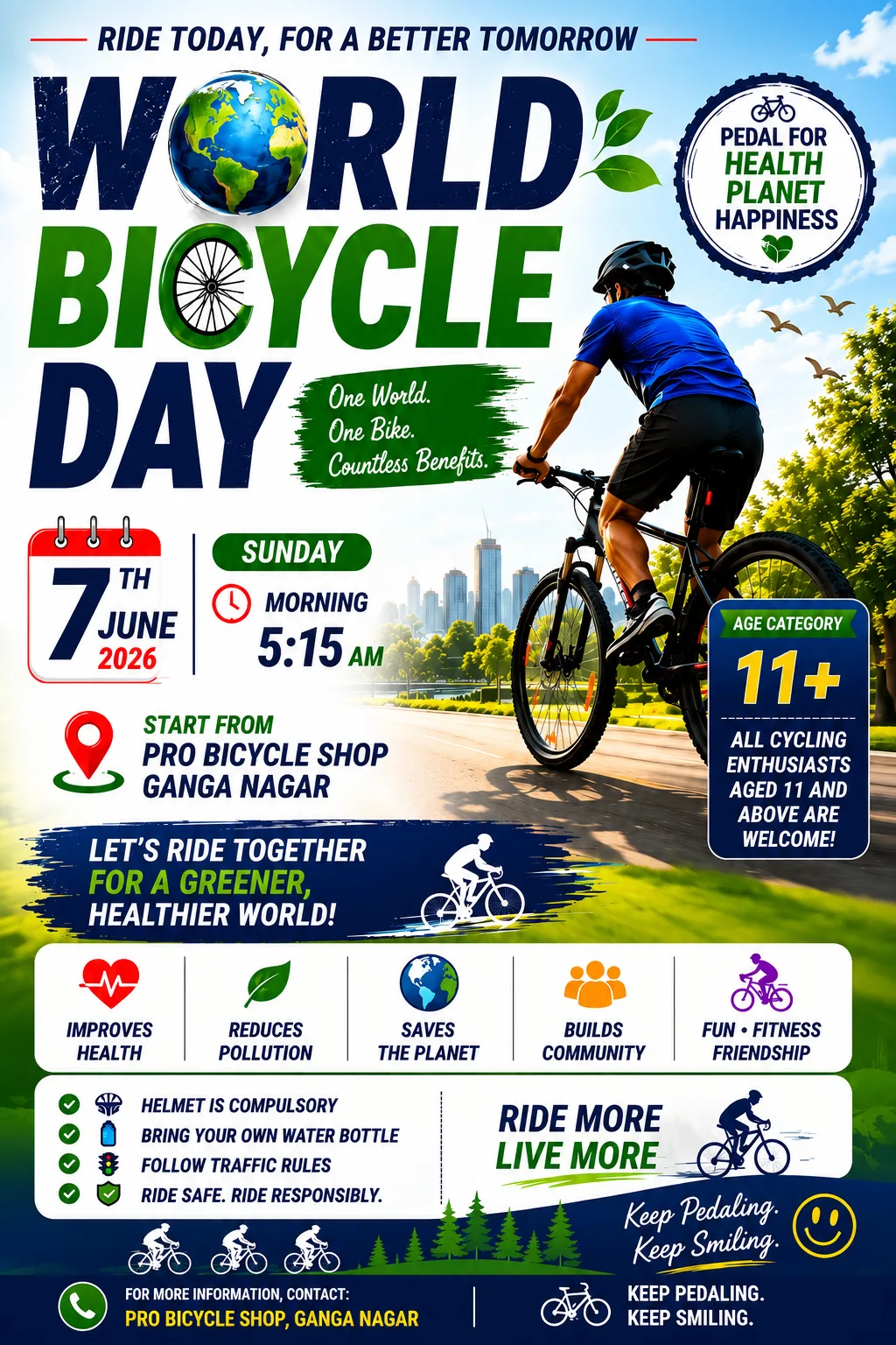 World Bicycle Day Ride 2026 to Promote Health and Sustainability in Ganga Nagar